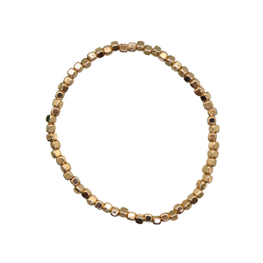 Bracelet Beaded Cubes Gold Color Stretchy