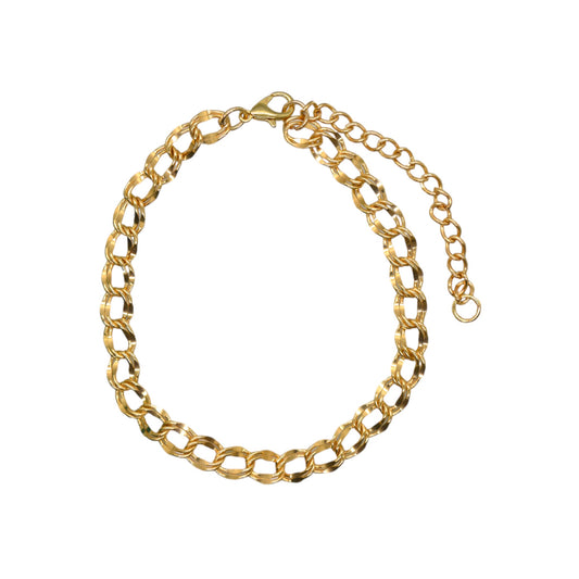 Bracelet Chain Double Flat Link Shiny Gold 8"
